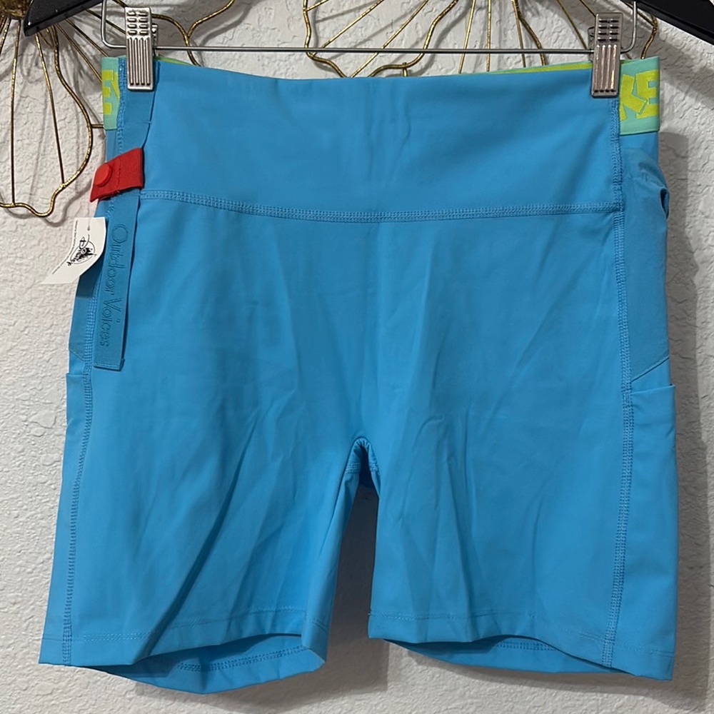 Outdoor Voices Turquoise Athletic Shorts with Lime Accents